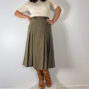 Vintage PROPORTION PETITES Pleated Houndstooth Midi Wool Skirt - Size S